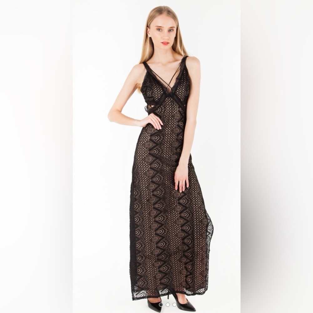 NWT Guess Glacey Black Lace Maxi Dress Size Small Side Slits